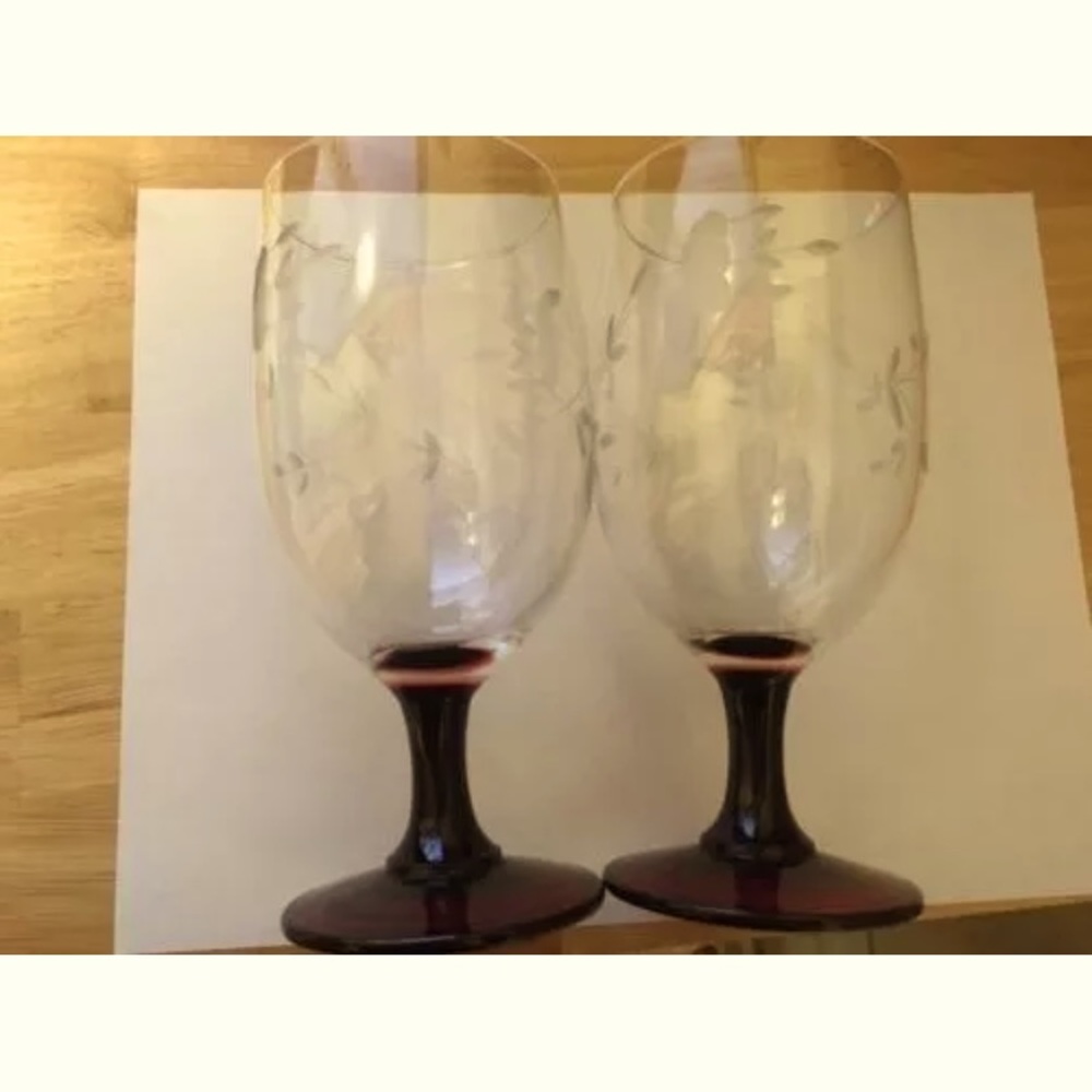 Princess House Heritage Pattern Red Stem Clear Bowl Iced Tea Glass (2) -…